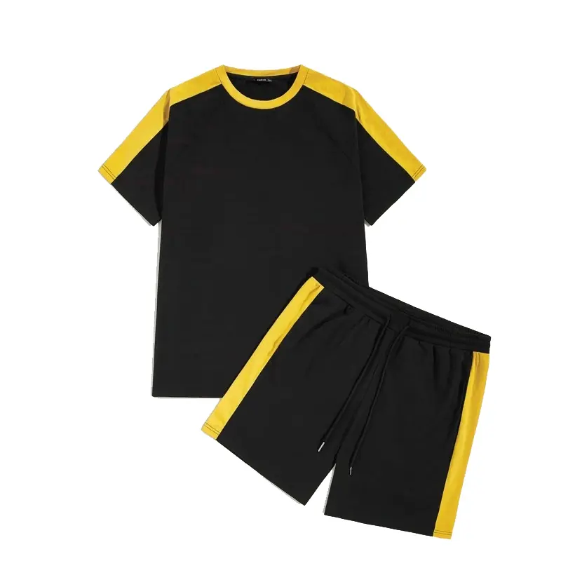 Sportswear Mens Shorts And Shirt Set With Side Stripe Cotton Running Custom Men Plus Size Short Sets