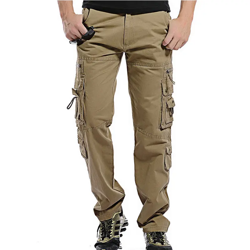 Wholesale Men Trousers Khaki Cotton Work Casual Mens Cargo Pants With Side Pocket Training Sports