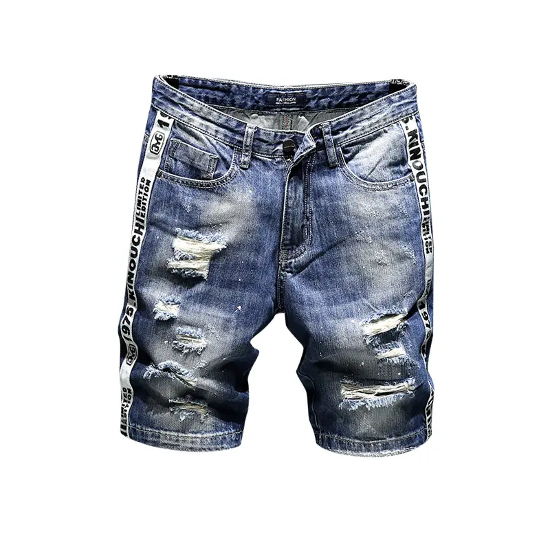 Ripped Blue Denim Shorts For Men Jeans